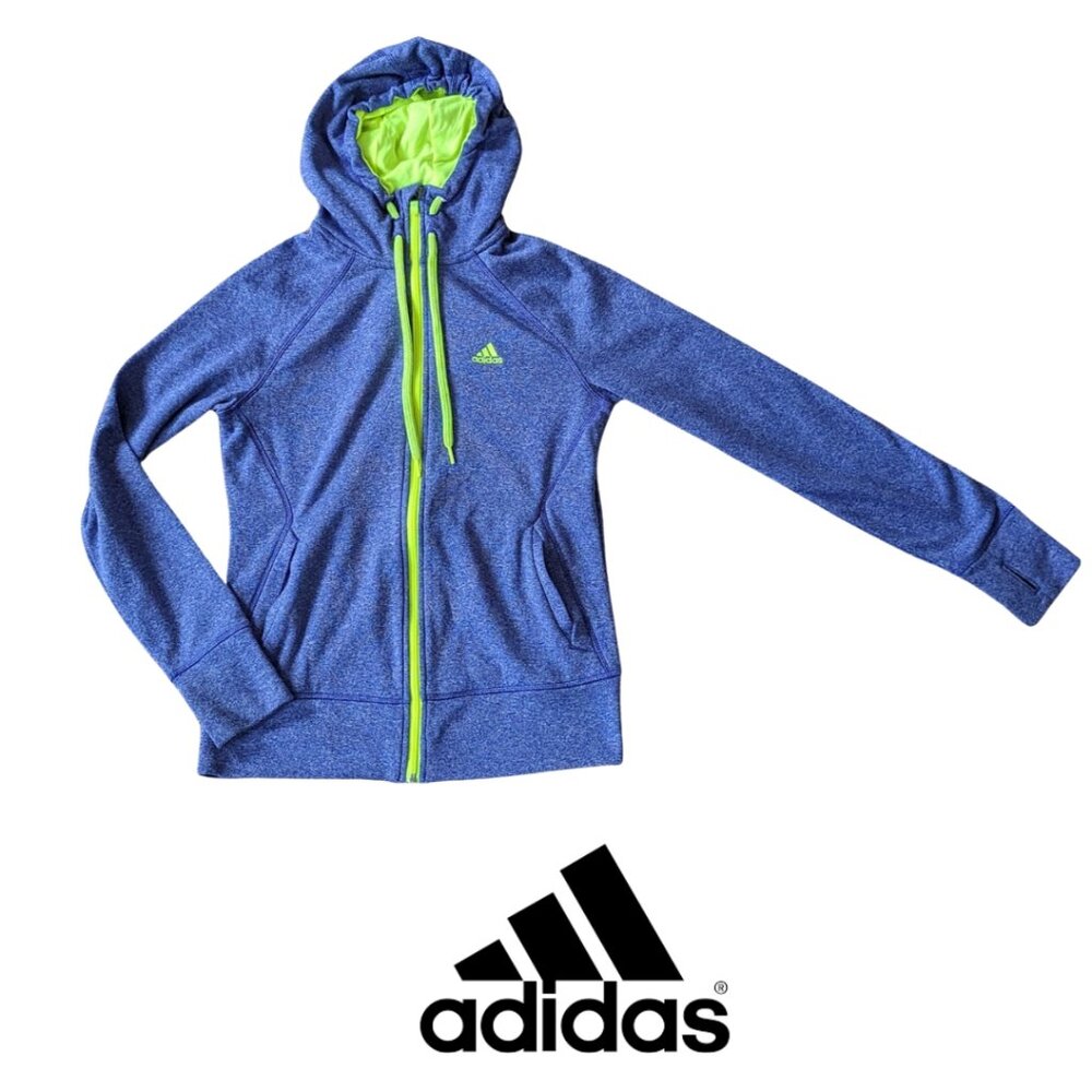 ADIDAS Women Hoodie Climawarm Purple and Acid Green Size S Preloved